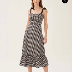 Lait Collection Gingham Bow Strap Dress Sweetheart Neckline Ruffles Smocked Back